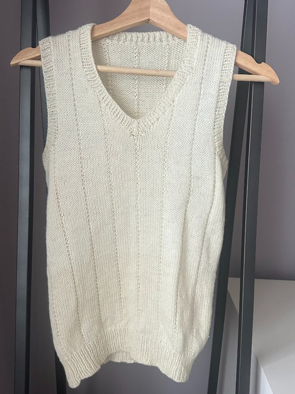 Homemade Knit Wool Vest in Buttercream, Size Small